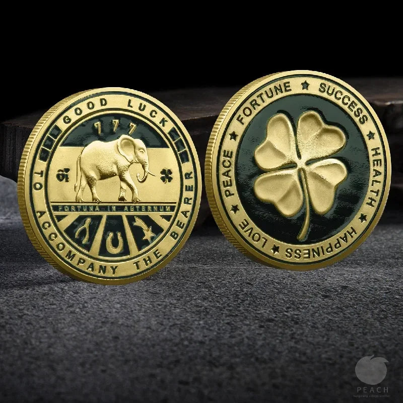Lucky Four Leaf Clover Gold Coin  Good Luck Commemorative