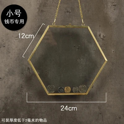 Hexagonal Glass Storage Box Coin Collection Box Photo Frame Specimen Holder Picture Frame Photo Rack Display Stand Organizer