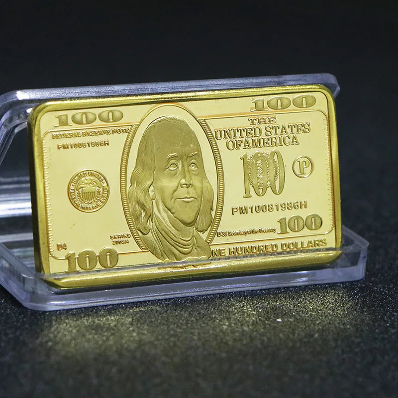 USA $100 Gold Bar Novelty Coin  24K Gold-Plated Collectible