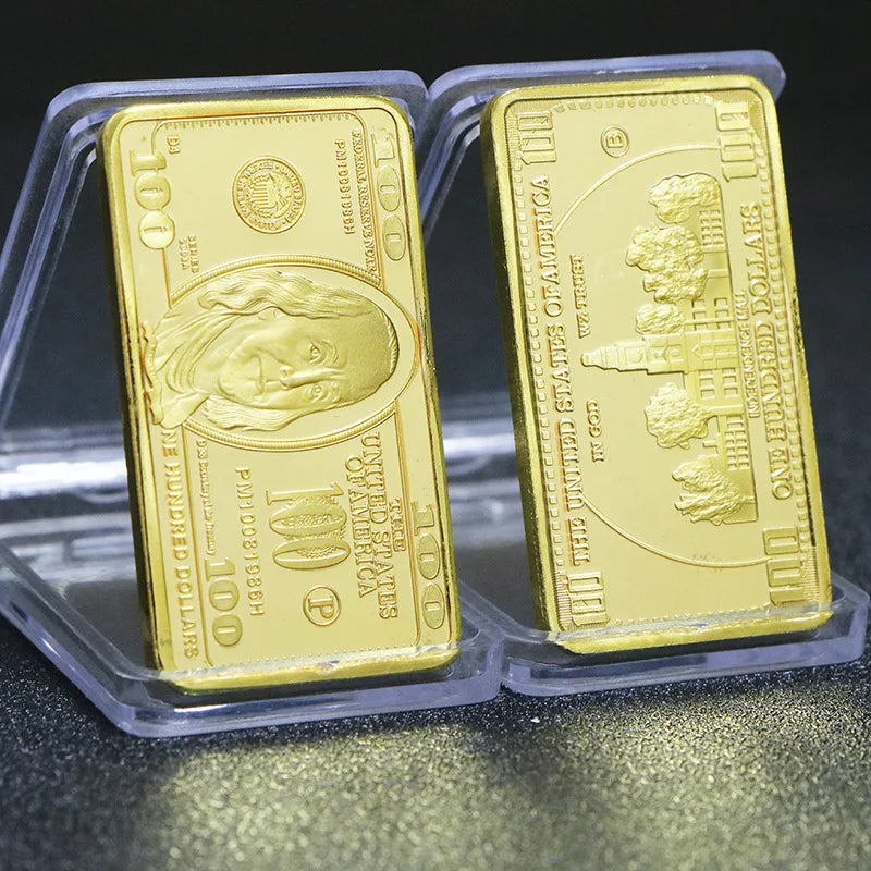 1pcs USA 100 Dollar Bullion 24k Gold Bar American Metal Coin Golden Bars USD With Gif