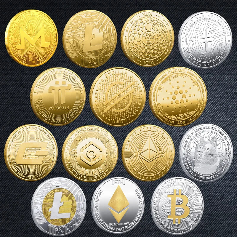 Crypto Commemorative Coin Set  BTC ETH & 12 More Coins