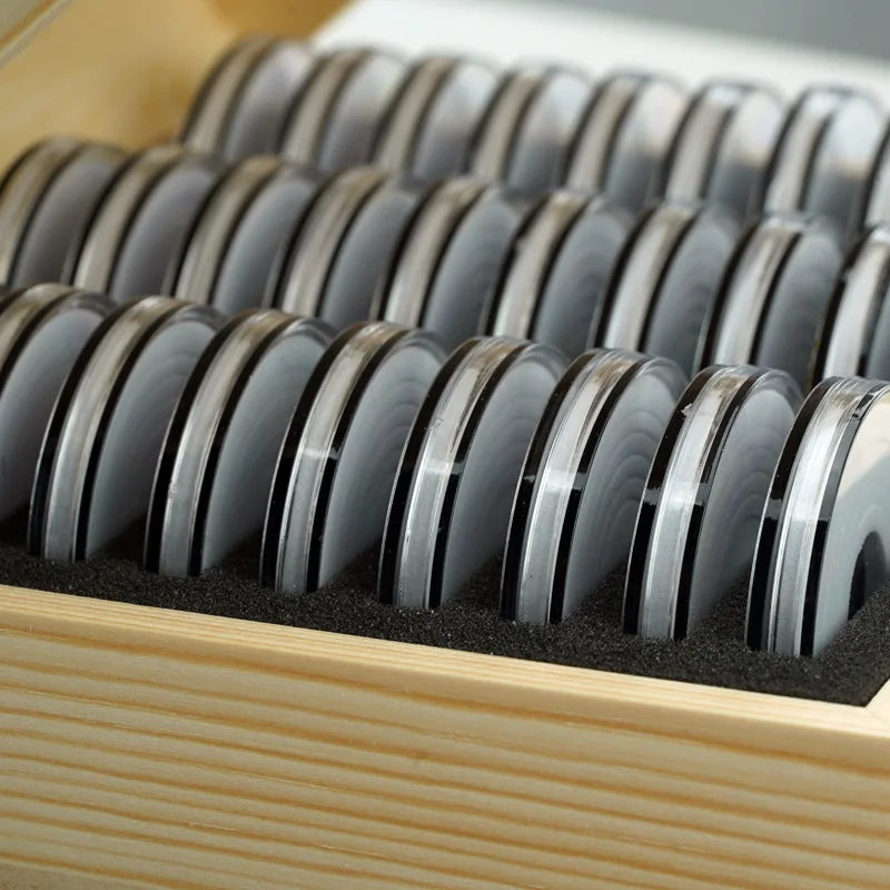 30pcs 20/25/30/35/40mm Coin Storage Box Wooden Commemorative Coin Collection Protector Storage Box Case