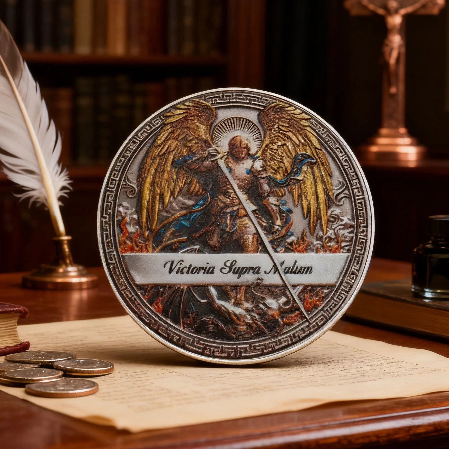 1pc Archangel Michael Commemorative Coin Guardian Angel Christian Faith Challenge Token Coin Family Gathering Gifts