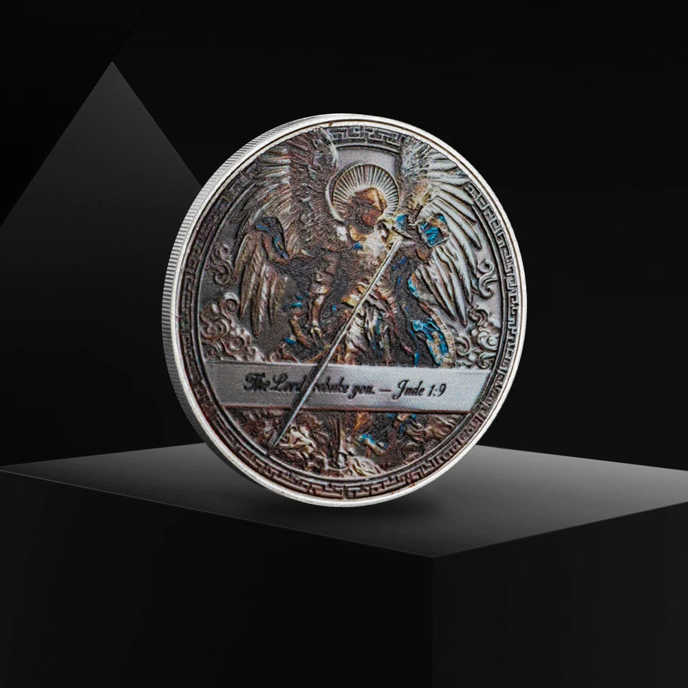 1pc Archangel Michael Commemorative Coin Guardian Angel Christian Faith Challenge Token Coin Family Gathering Gifts