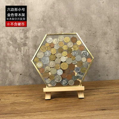Hexagonal Glass Coin Display Box  Photo & Specimen Organizer