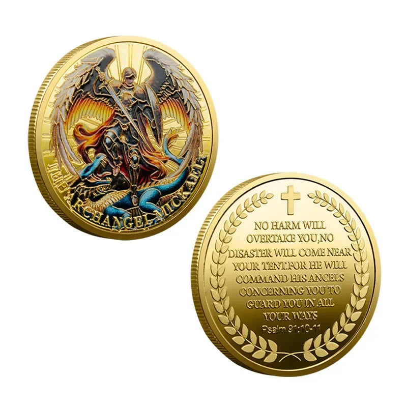 The Archangel Michael Gold plated Collectible Coin Archangel Guardian Angel Commemorative Coins