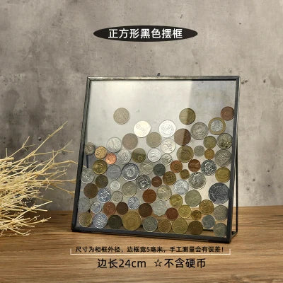 Hexagonal Glass Storage Box Coin Collection Box Photo Frame Specimen Holder Picture Frame Photo Rack Display Stand Organizer