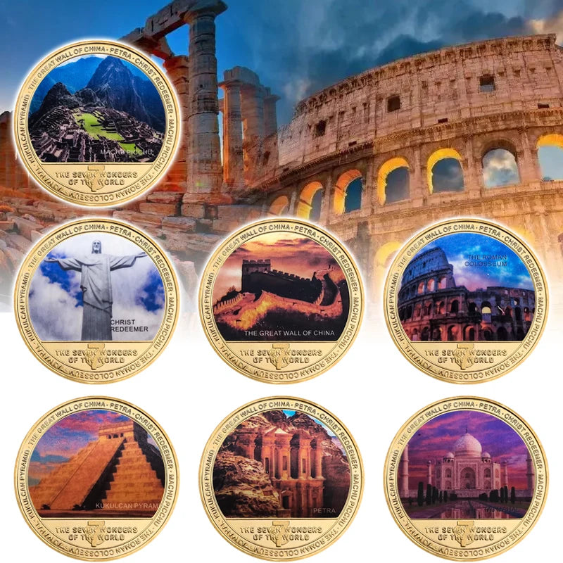 Seven Wonders of the World Gold-Plated Commemorative Coin Set