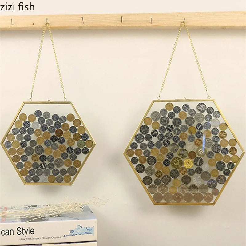Hexagonal Glass Storage Box Coin Collection Box Photo Frame Specimen Holder Picture Frame Photo Rack Display Stand Organizer