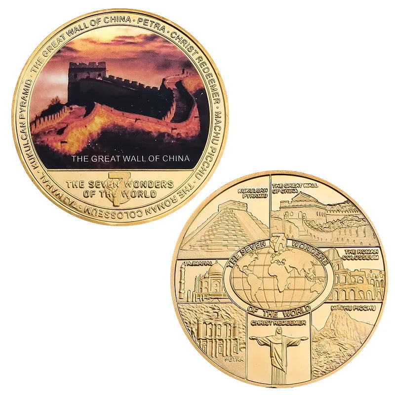 The Seven Wonders of The World Gold Plated Commemorative Challenge Coins Souvenir Business Gift for Father Collectible Gift