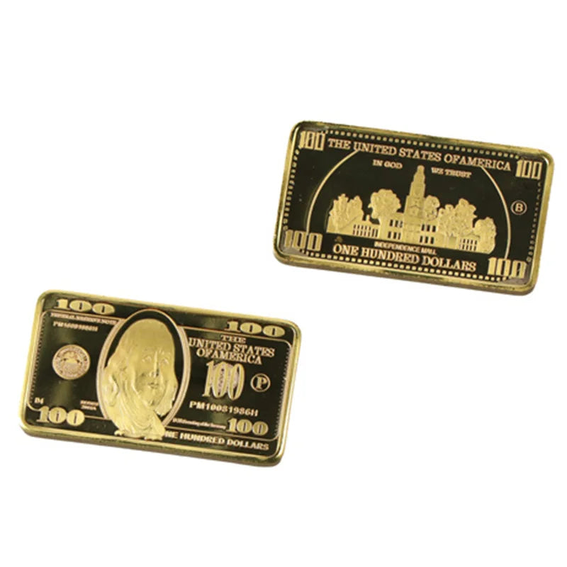 1pcs USA 100 Dollar Bullion 24k Gold Bar American Metal Coin Golden Bars USD With Gif
