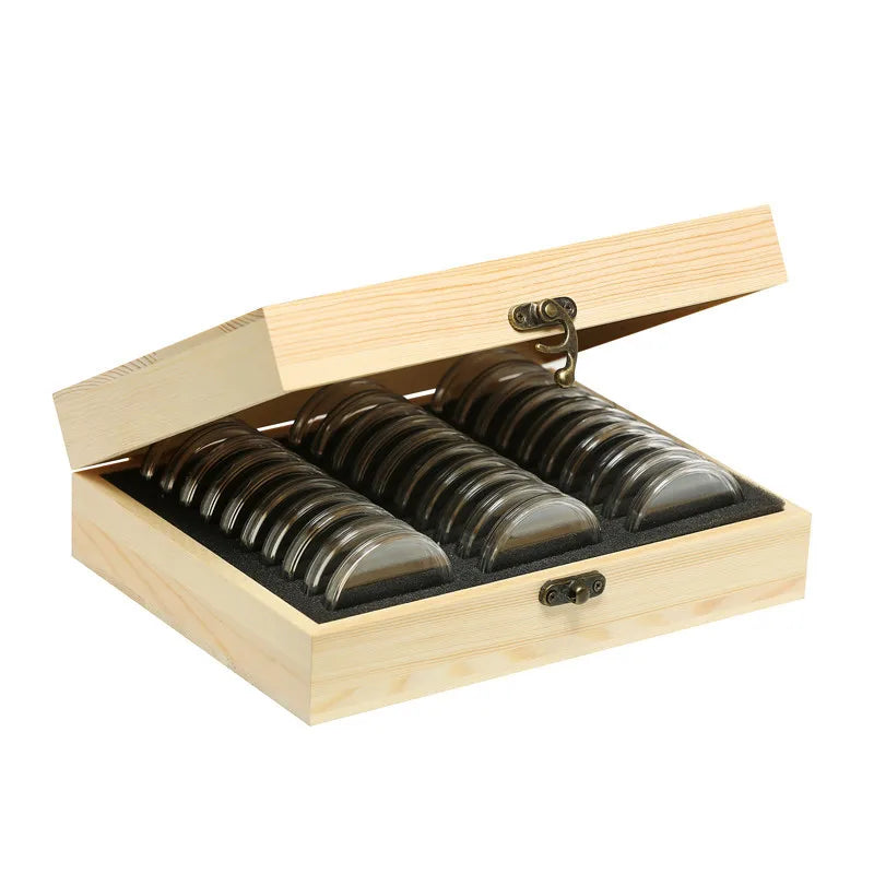 30pcs 20/25/30/35/40mm Coin Storage Box Wooden Commemorative Coin Collection Protector Storage Box Case