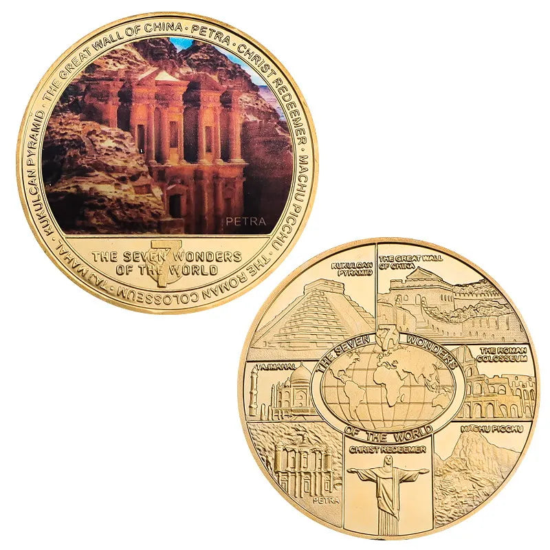 The Seven Wonders of The World Gold Plated Commemorative Challenge Coins Souvenir Business Gift for Father Collectible Gift
