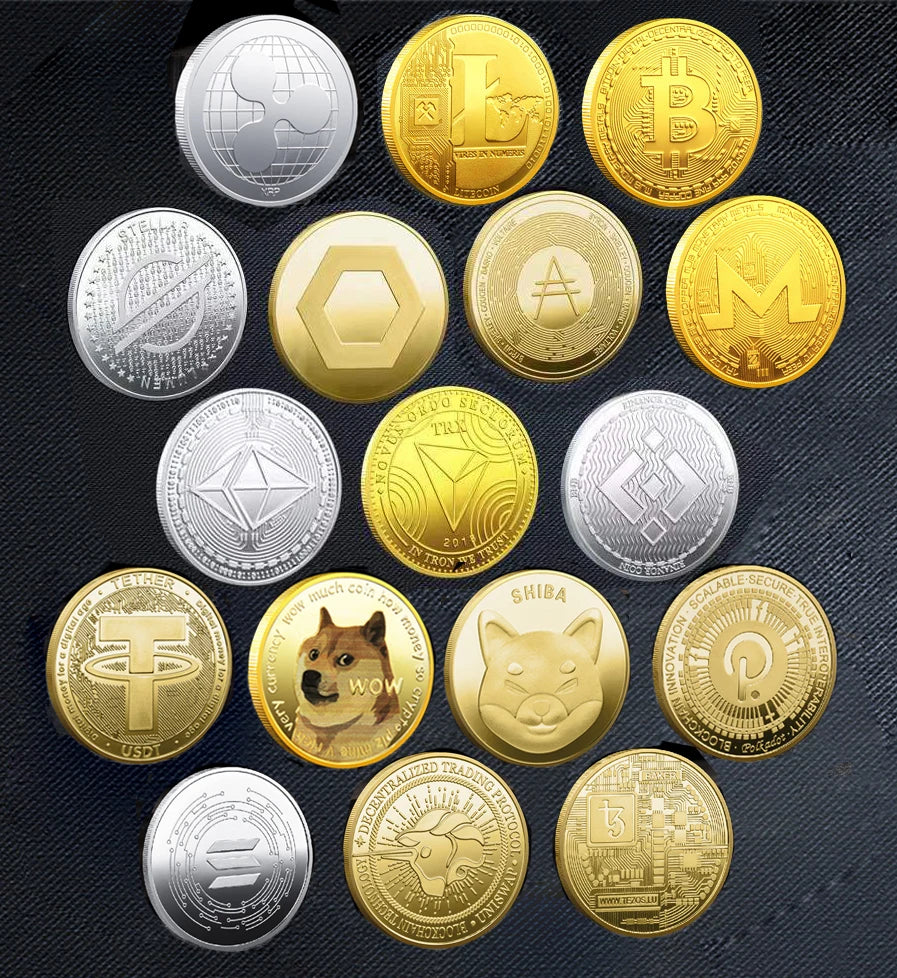Crypto Commemorative Coin Set  BTC ETH & 12 More Coins