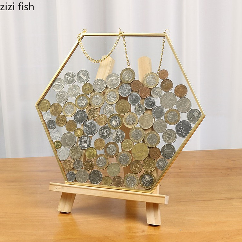 Hexagonal Glass Storage Box Coin Collection Box Photo Frame Specimen Holder Picture Frame Photo Rack Display Stand Organizer