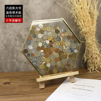 Hexagonal Glass Coin Display Box  Photo & Specimen Organizer