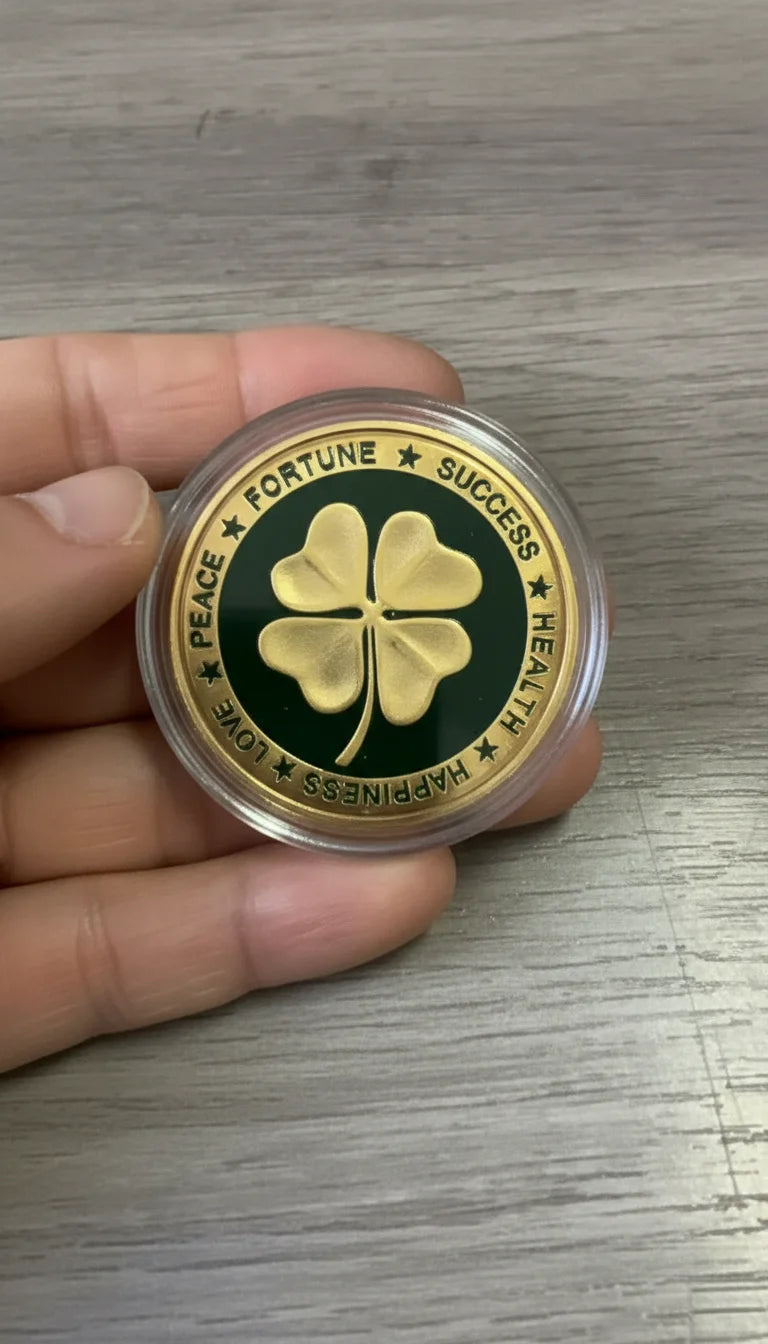 Lucky Four Leaf Clover Painted Coin 4cm Round Metal Souvenir Challenge Commemorative Coin for Home Decor