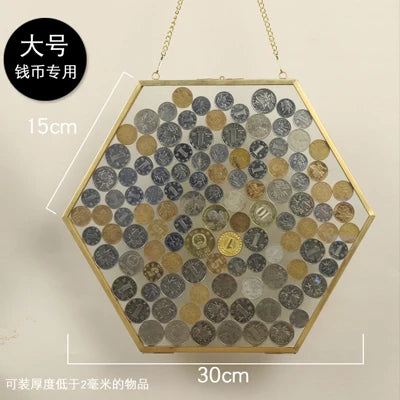 Hexagonal Glass Storage Box Coin Collection Box Photo Frame Specimen Holder Picture Frame Photo Rack Display Stand Organizer