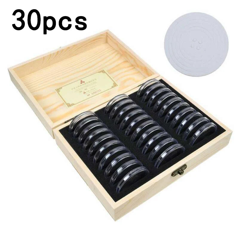 30pcs 20/25/30/35/40mm Coin Storage Box Wooden Commemorative Coin Collection Protector Storage Box Case