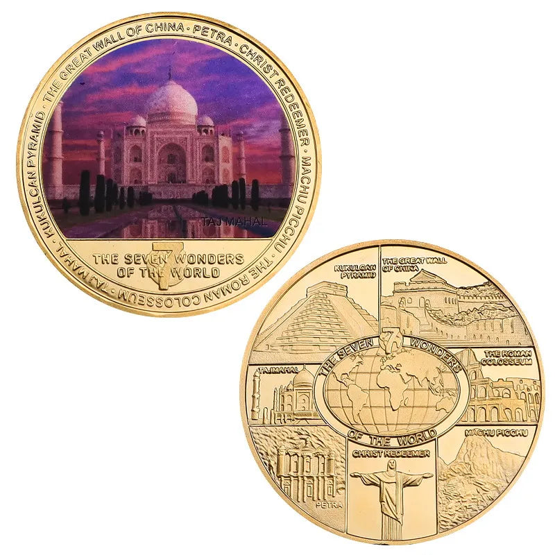 The Seven Wonders of The World Gold Plated Commemorative Challenge Coins Souvenir Business Gift for Father Collectible Gift