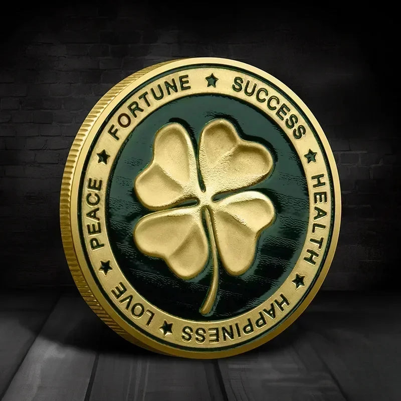 Lucky Four Leaf Clover Gold Coin  Good Luck Commemorative