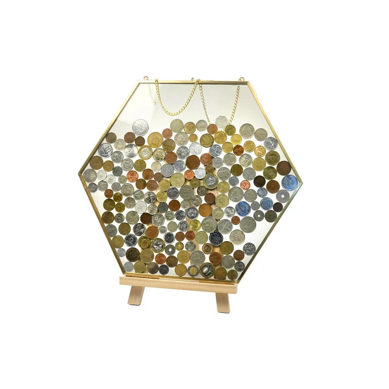 Hexagonal Glass Storage Box Coin Collection Box Photo Frame Specimen Holder Picture Frame Photo Rack Display Stand Organizer