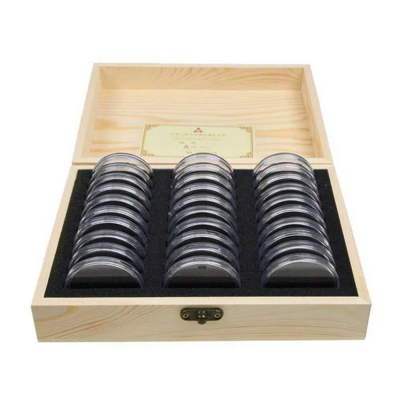 30pcs 20/25/30/35/40mm Coin Storage Box Wooden Commemorative Coin Collection Protector Storage Box Case