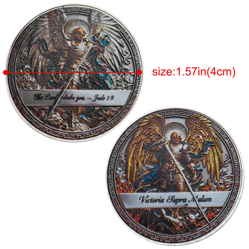 1pc Archangel Michael Commemorative Coin Guardian Angel Christian Faith Challenge Token Coin Family Gathering Gifts