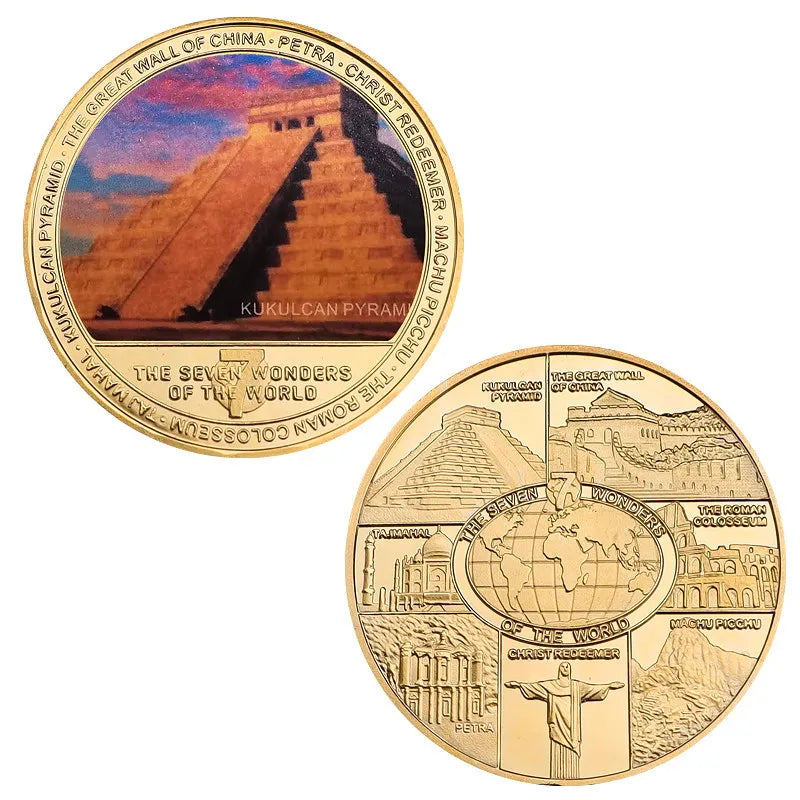 The Seven Wonders of The World Gold Plated Commemorative Challenge Coins Souvenir Business Gift for Father Collectible Gift