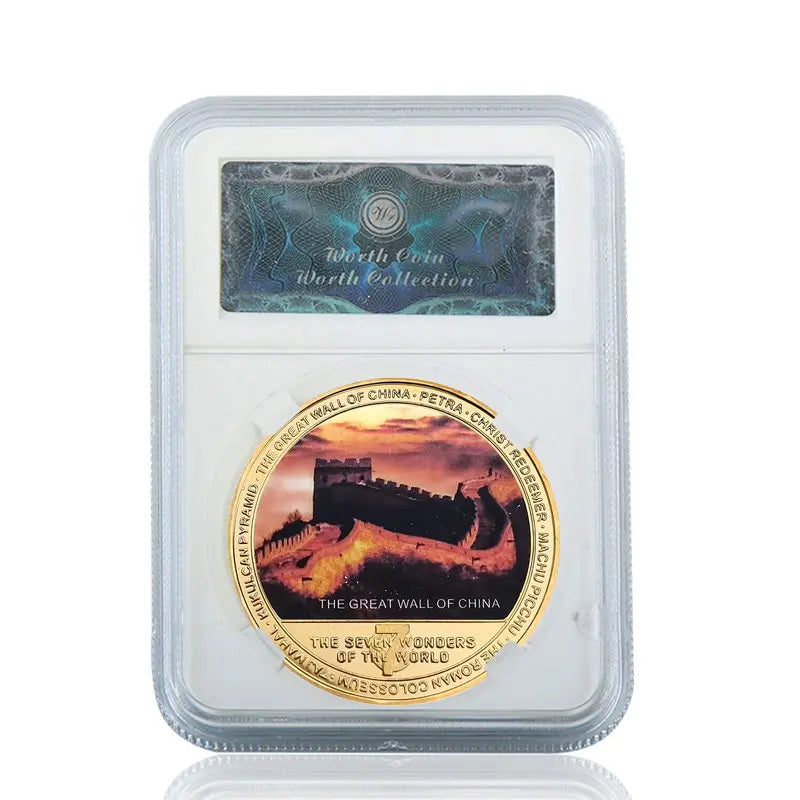 The Seven Wonders of The World Gold Plated Commemorative Challenge Coins Souvenir Business Gift for Father Collectible Gift