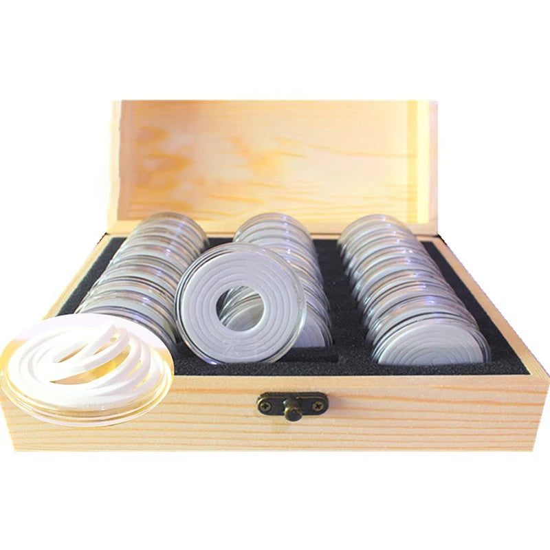 30pcs 20/25/30/35/40mm Coin Storage Box Wooden Commemorative Coin Collection Protector Storage Box Case