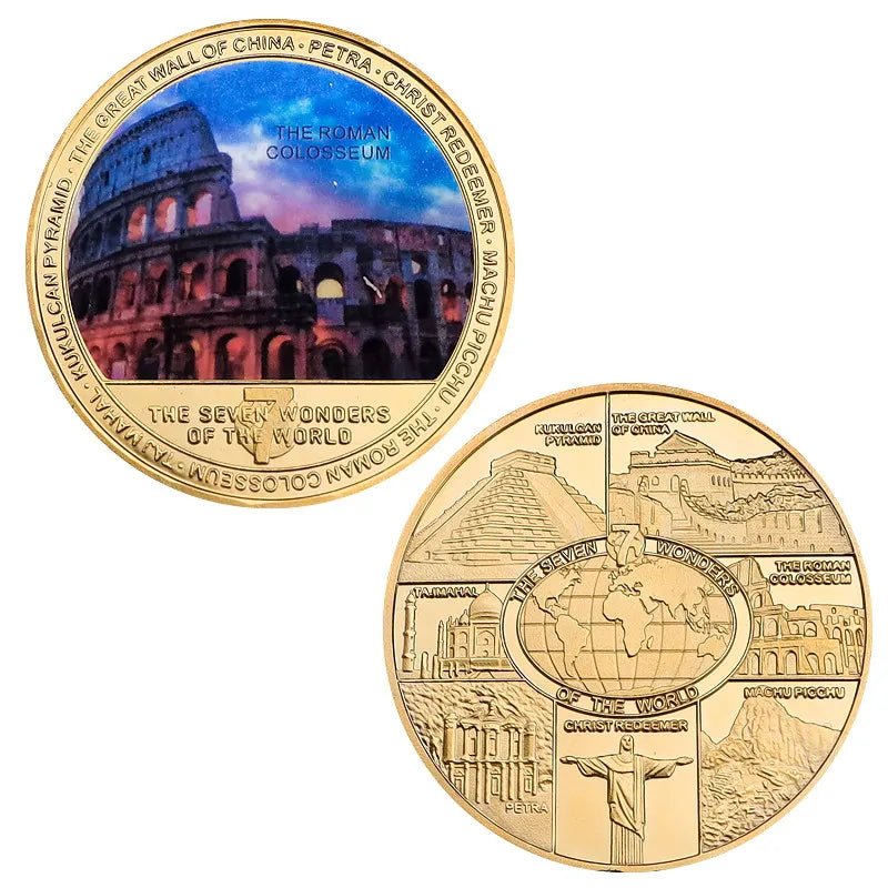 The Seven Wonders of The World Gold Plated Commemorative Challenge Coins Souvenir Business Gift for Father Collectible Gift