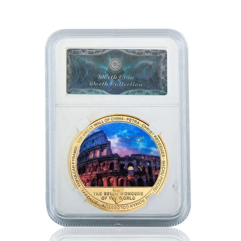 The Seven Wonders of The World Gold Plated Commemorative Challenge Coins Souvenir Business Gift for Father Collectible Gift