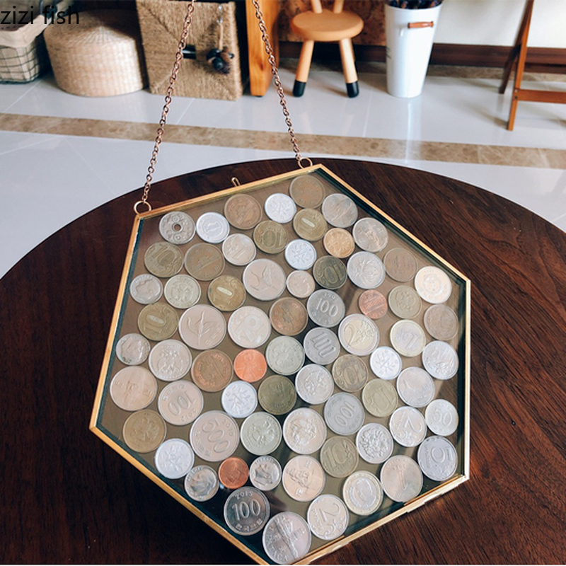 Hexagonal Glass Storage Box Coin Collection Box Photo Frame Specimen Holder Picture Frame Photo Rack Display Stand Organizer