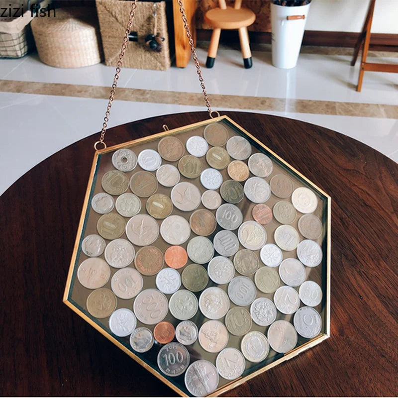 Hexagonal Glass Coin Display Box  Photo & Specimen Organizer