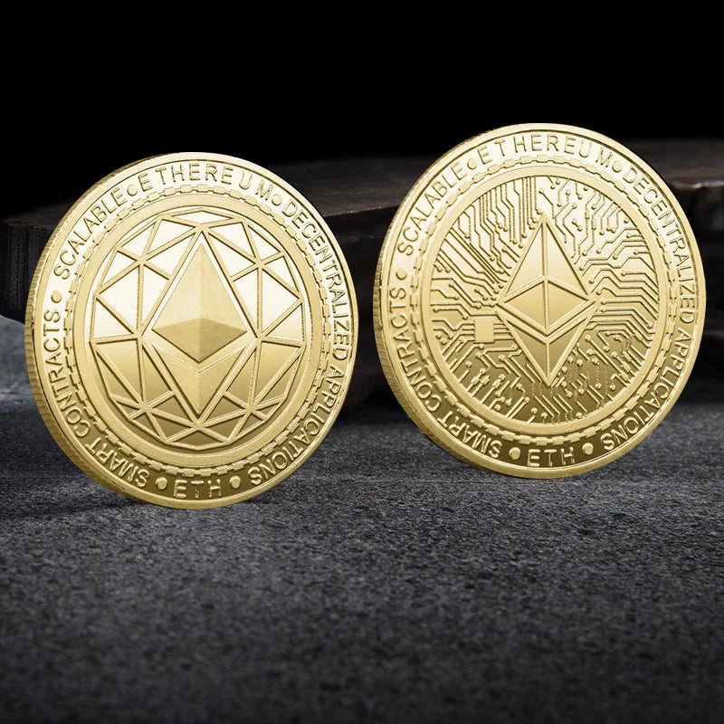 Bitcoin BTC ETH ADA XLM SHIB DOGE XRP SOL DOT LINK LTC UNI Coin Physical Metal Crypto Currency Coin Collection with Plastic Case