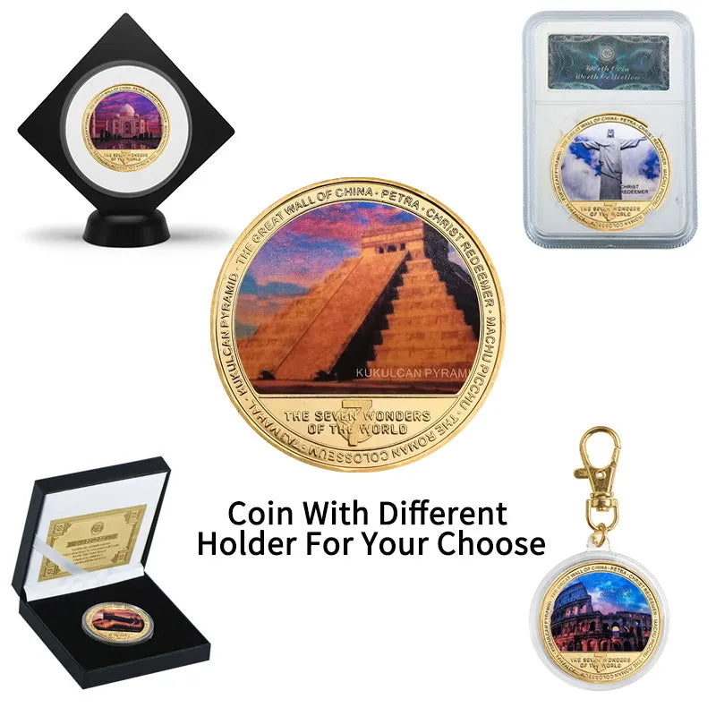 The Seven Wonders of The World Gold Plated Commemorative Challenge Coins Souvenir Business Gift for Father Collectible Gift