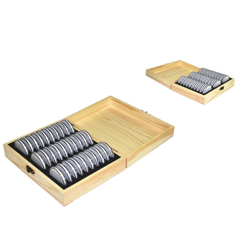 30pcs 20/25/30/35/40mm Coin Storage Box Wooden Commemorative Coin Collection Protector Storage Box Case